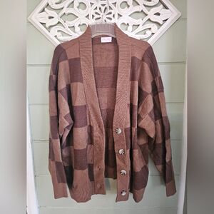 Brown CHECKERED cardigan